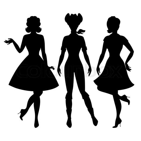 silhouettes of beautiful pin up girls 1950s style stock vector colourbox