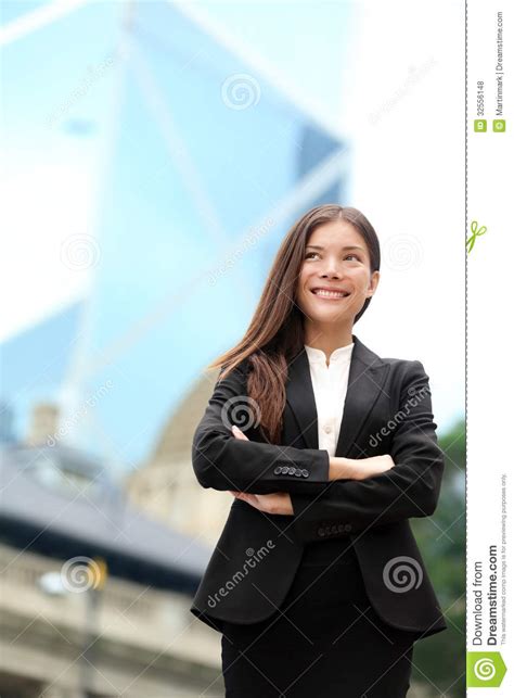 Asian Business Woman Confident Outdoor Hong Kong Stock