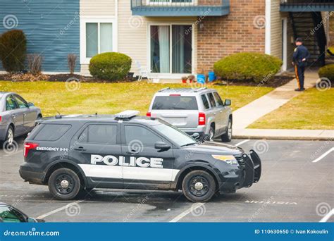 police car parked  neighborhood editorial image image  swat