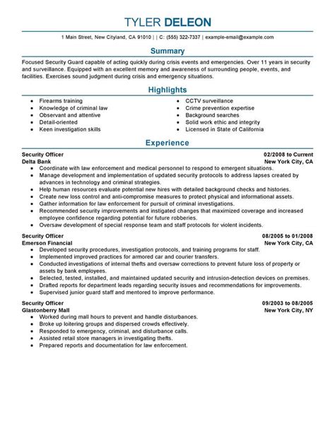 security officer resume   professional resume writing