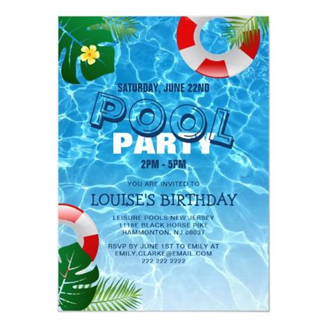 Cool Pool Party Swimming Birthday Invitation Au