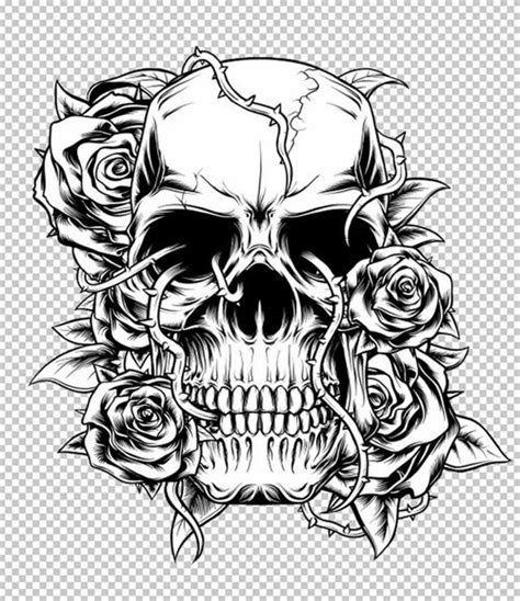 tattoo   skull coloring pages skulls  roses skull rose