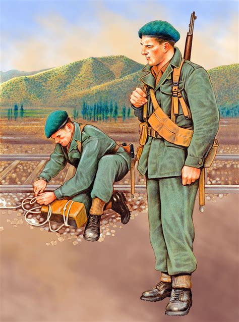 men  military uniforms  working     man holding  rifle