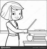 Teacher Coloring Teaching Class Book Classroom Illustration Vector Stock Pointing Outline Blackboard sketch template