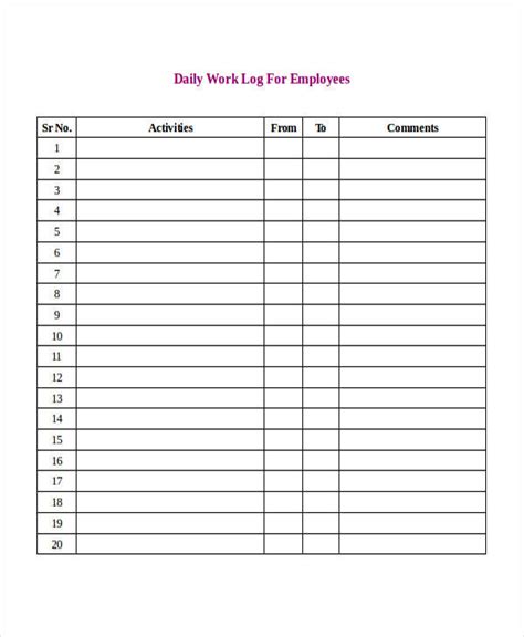 daily log samples templates  ms word