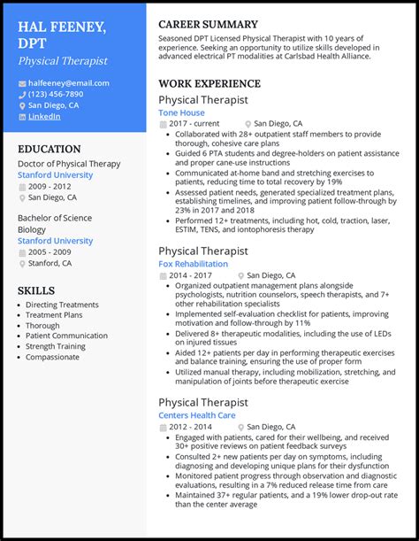 physical therapist resume examples built