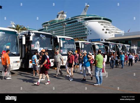 cruise ship passengers boarding  buses stock photo alamy