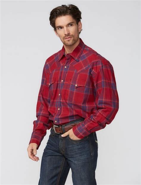 stetson modern snap front brush twill flannel in red plaid