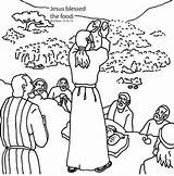 Coloring Jesus Feeds Thousand Five Crowd Bible Getdrawings sketch template