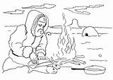 Coloring Eskimo Cooking Fish sketch template