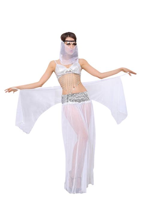 Womens Sexy Indian Belly Dancing Costume White Pink Queen