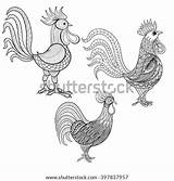 Zentangle Domestic Cocks Roosters Partnership sketch template