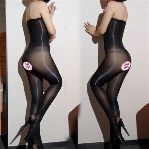women 8d oil shiny glossy pantyhose body stockings tights crotchless