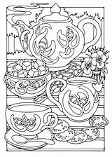 Coloring Teapot Set Cup Pages Teacup Sets sketch template
