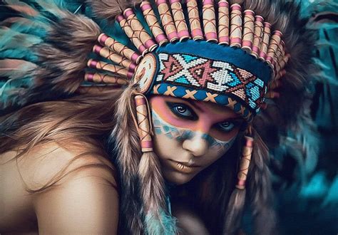 tribal native american indian girl headdress warrior woman a3 canvas