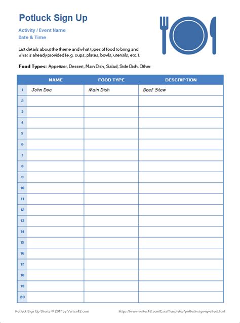 microsoft excel templates potluck sign  sheets excel template