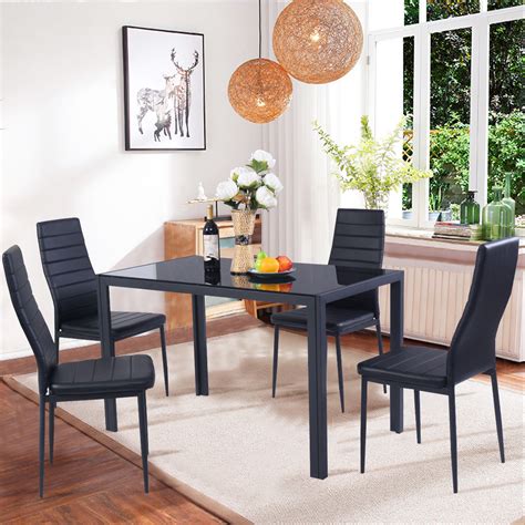 costway  piece kitchen dining set glass metal table   chairs