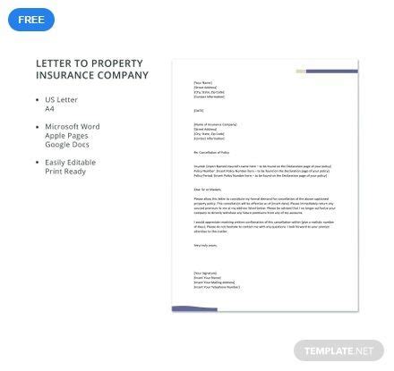 letter  property insurance company template   google docs