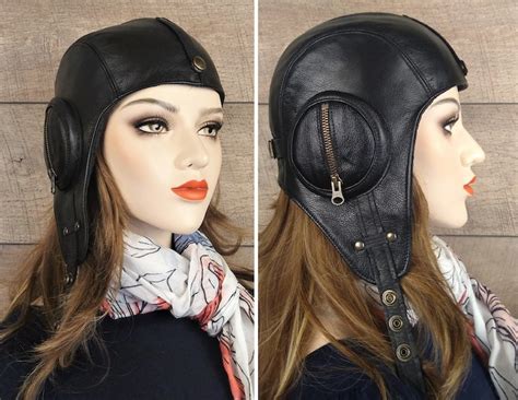 Leather Aviator Hat Vintage Pilot Helmet Ww2 Military Style Etsy