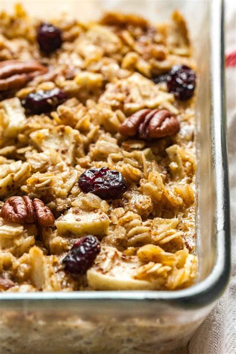 easy baked oatmeal recipe  apples cranberries  pecans