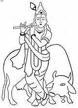 Krishna Coloring Janmashtami Pages Kids Shri Drawing Printable Holi Lord Sri Festival Flute Clipart Drawings Cow Colour Snoop Dogg Kid sketch template