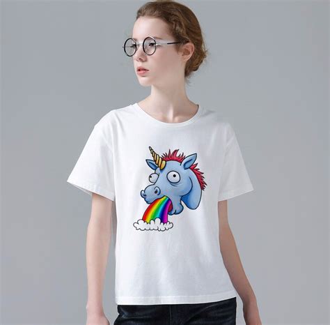 personalized creative design vomiting rainbow unicorn print t shirt