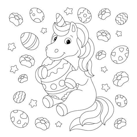 premium vector  cute unicorn  holding  easter egg coloring book