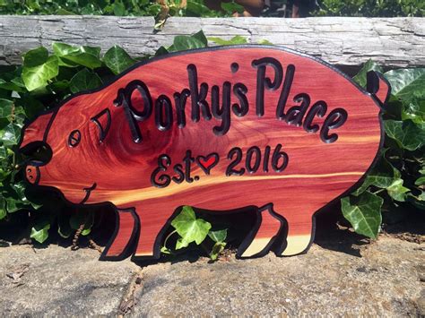 pig shaped wooded sign custom bbq  barn signs pig lover gifts
