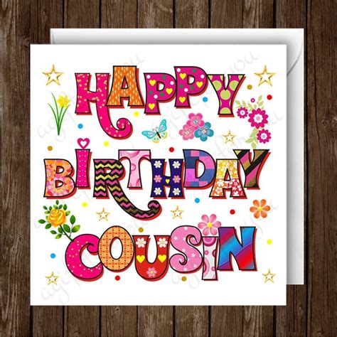 happy birthday cousin  female greeting card  blank etsy uk