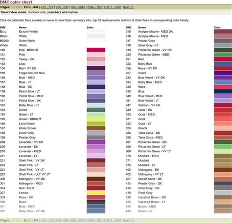 dmc color chart cross stitch floss dmc floss chart color chart