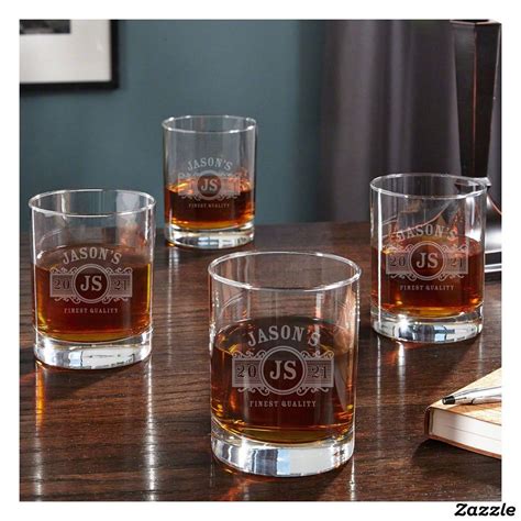 Set Of 4 Engraved Marquee Eastham Whiskey Glasses