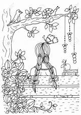 Sitting Bench Girl Coloring Drawing Getdrawings sketch template