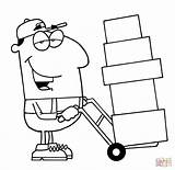 Coloring Moving Pages Mover Clip Clipart Construction Boxes Box Man Delivery Guy Outlined Worker Dolly Loads Tool Distribute Hat Illustration sketch template