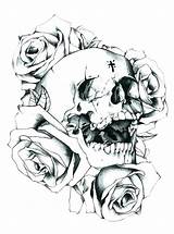Skull Roses Rose Coloring Drawing Pages Skulls Tattoo Outlines Tattoos Adults Easy Outline Sugar Flower Printable Adult Color Getdrawings Volwassenen sketch template