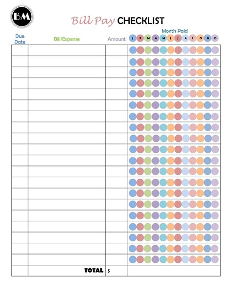 printable bill checklist printable templates