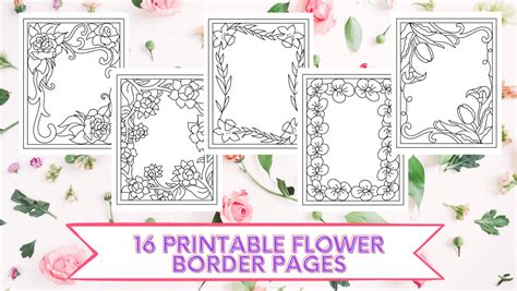 printable flower border coloring pages etsy uk
