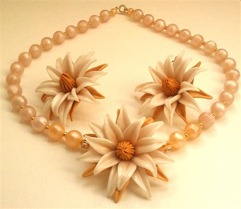 flower jewelry set pearl jewelry polymer flower handmade