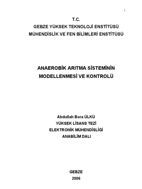 Anaerobik Aritma Sisteminin Modellenmesi Ve Kontrolu Modelling And