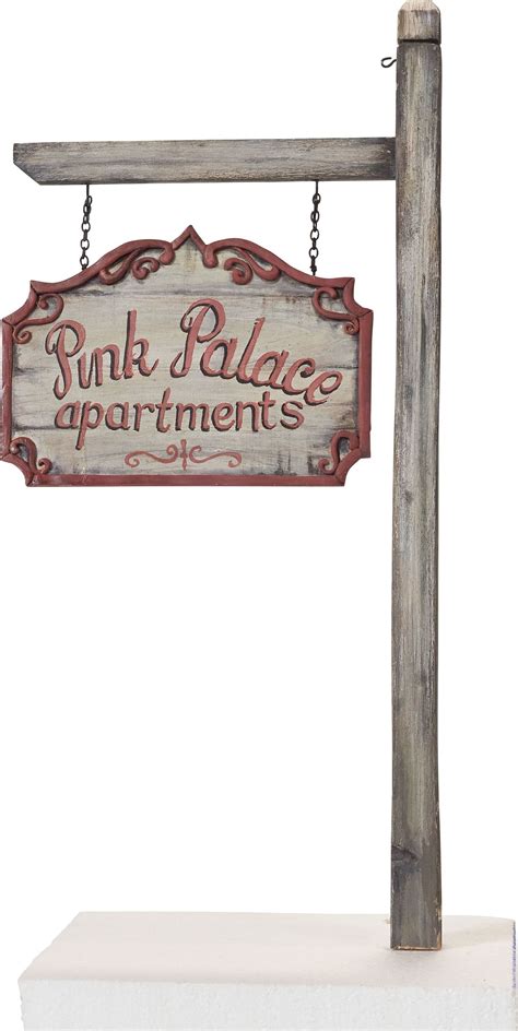 whimsical coraline pink palace apartments sign animation lot