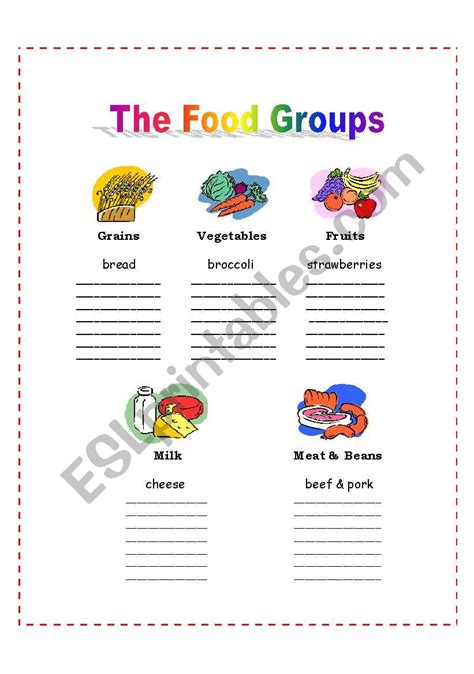 food groups esl worksheet  nalawood