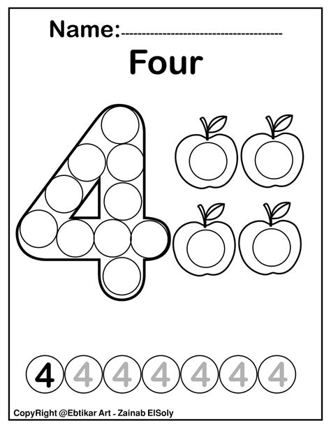 set   numbers count apples dot marker activity coloring pages  kids
