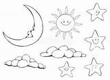 Mond Sonne Sterne Besuchen Wolken sketch template
