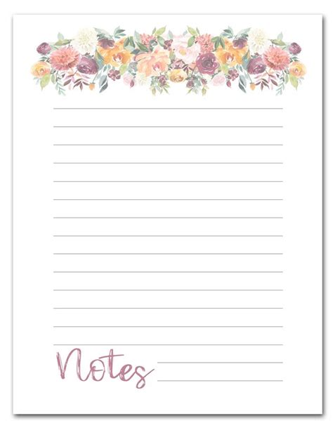 printable floral note page  printable stationery