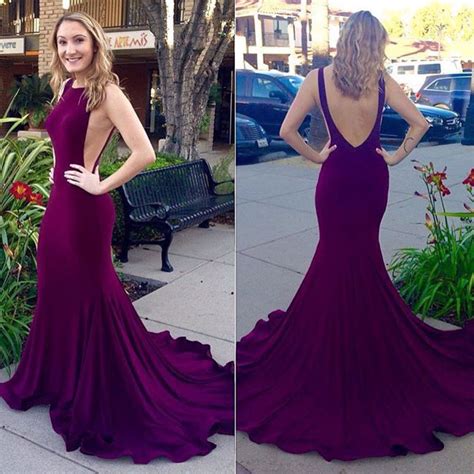 Unique Purple Prom Dress With Court Train Sexy Backless
