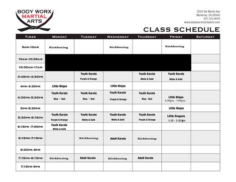 Class Schedule — Body Worx Martial Arts