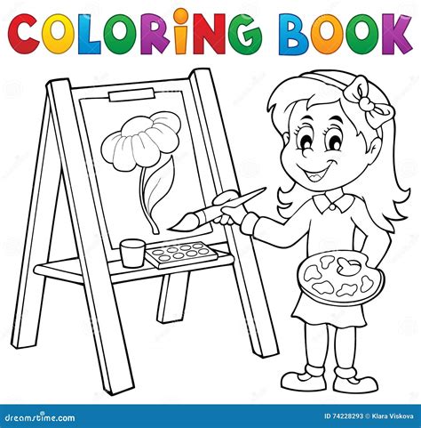 coloring book girl painting  canvas stock vector illustration