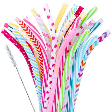 pieces reusable bent plastic strawsbpa  colorful printing