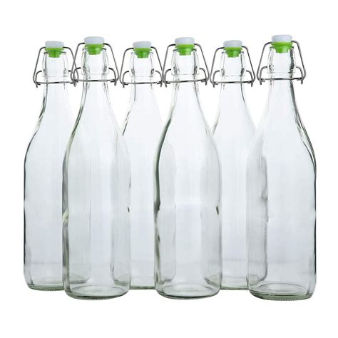 Flip Top Glass Bottle [1 Liter 33 Fl Oz ] [pack Of 6] Swing Top