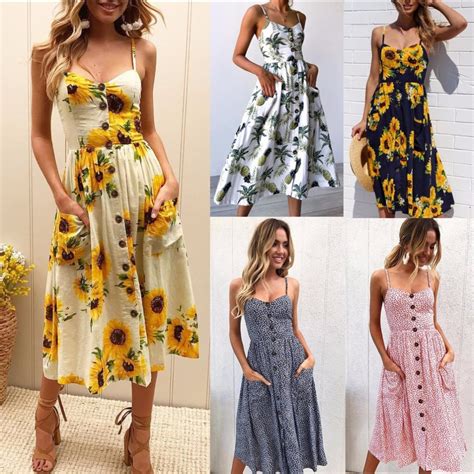 Women Floral Print Dress Summer Casual Halter Sleeveless