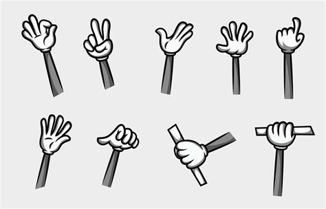 collection  black  white cartoon hands   poses